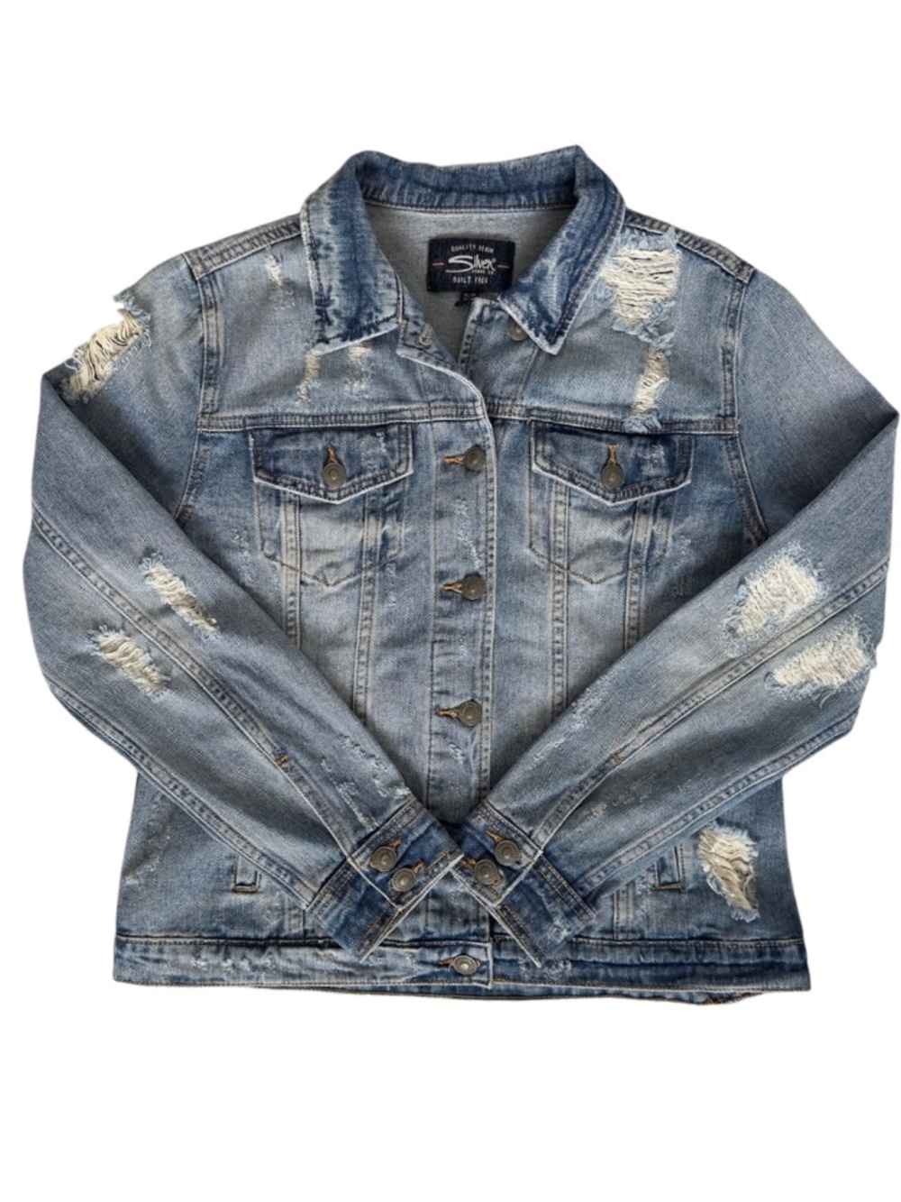Silver Jeans Co. - Distressed Denim Trucker Jacket - Size S